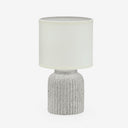 Luminária em Cerâmica com Cúpula Tecido Canelle Off White e Cinza